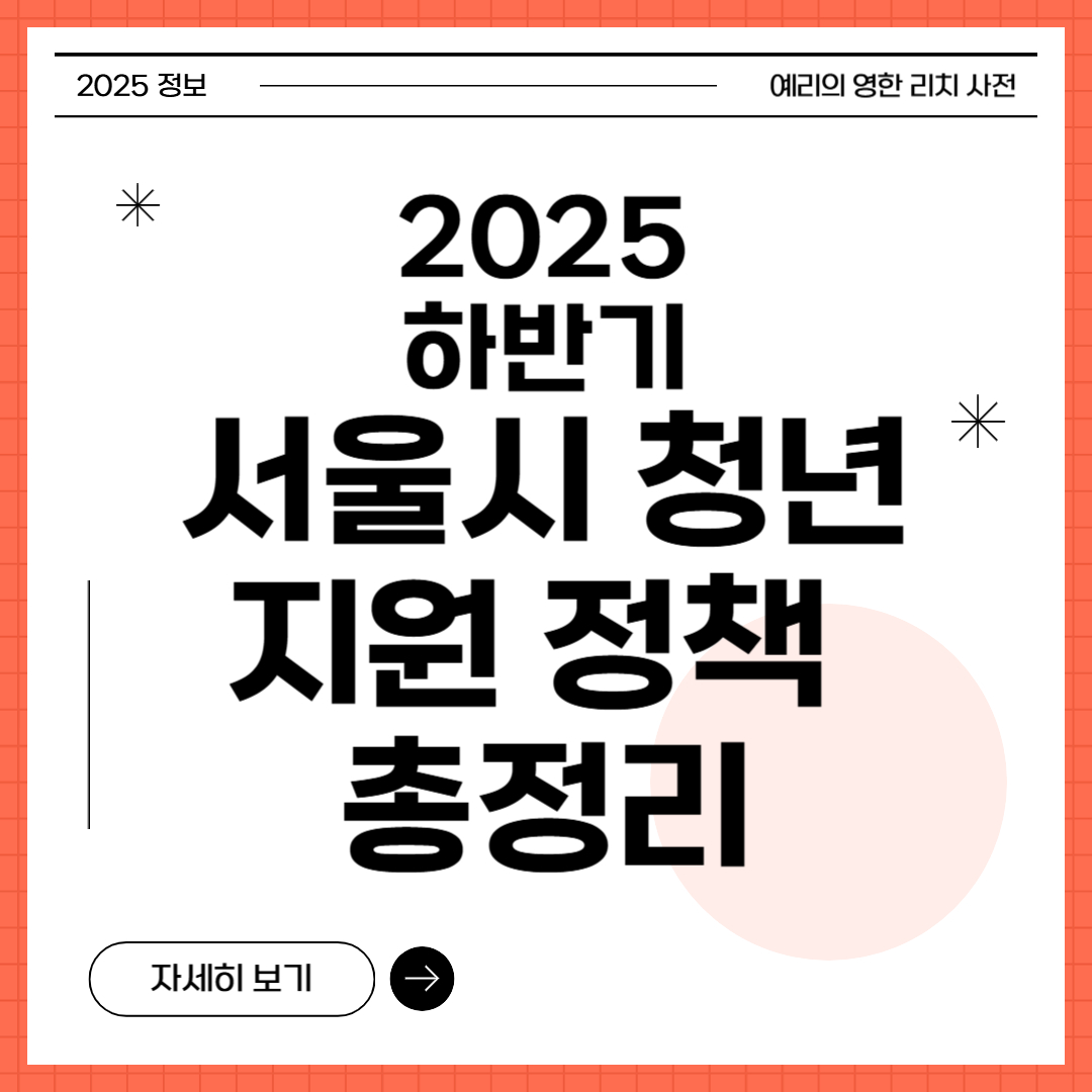 2025 하반기 서울시 청 년지원 정책 총 정리